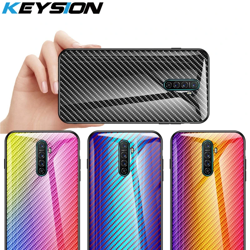 KEYSION Tempered Glass Case for OPPO Realme X2 Pro XT X Carbon fiber Silicone Phone Back Cover Reno Ace 3 5 Q C2 |