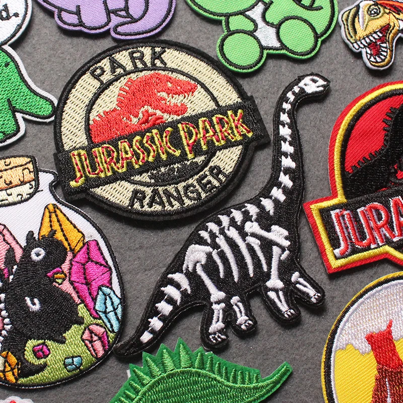 

Jurassic Park Patches For Clothing Stripes DIY Dinosaur Iron on Patches On Clothes Embroidered Patch Badges Applique Decor