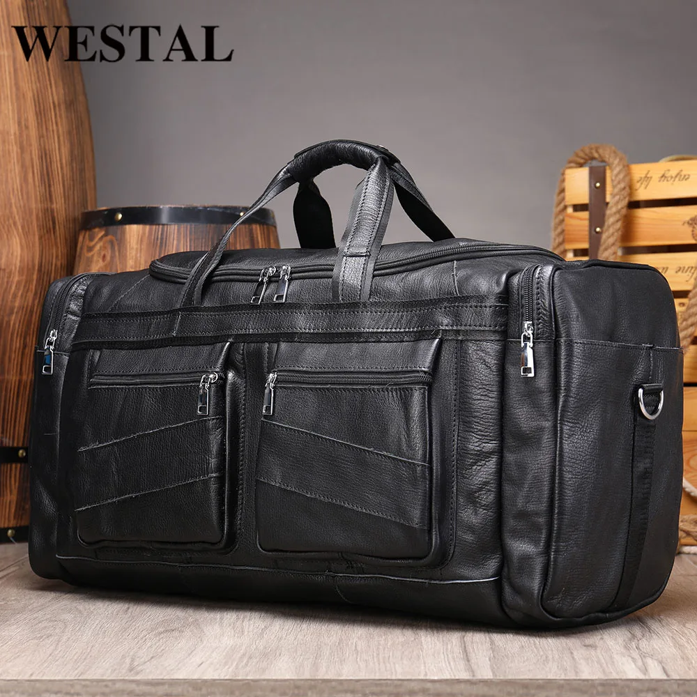 

WESTAL Men's Travel Bag Genuine Leather Gym/Weedend Bag Large Capacity Carry-on Duffle Bags Fashion Sports Fitness Bags 7575