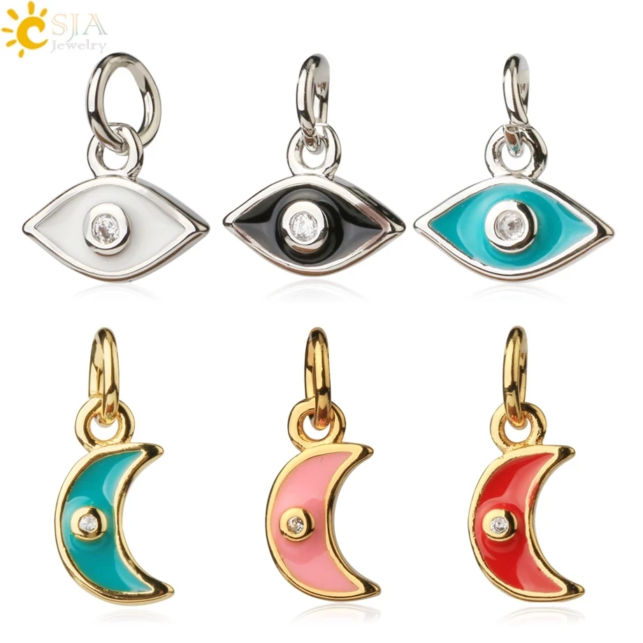Амулеты CSJA Evil Eye Moon для браслета эмалированная Подвеска изготовления ювелирных
