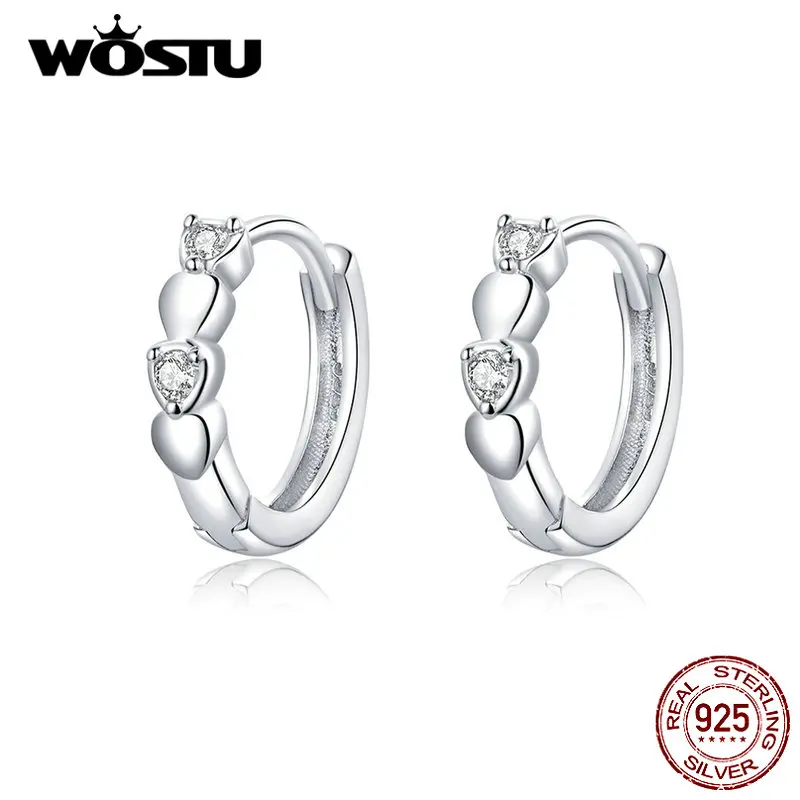 WOSTU дизайн подлинные 925 пробы серебряные серьги-кольца Горячая мода блестящие серьги в форме сердца подарок на свадьбу BKE777