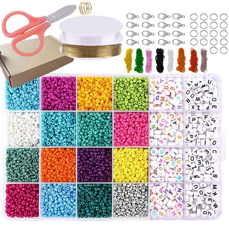 

6600Pcs Craft Bead Set Contains Acrylic Rainbow Beads in 16 Colors and 2 Type Letter Beads for Bracelets Jewelry Making