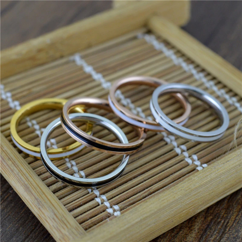 

Simple 2.5mm Epoxy White Wedding Band Anel Masculino Boho Jewelry Vintage Gold Color Stainless Steel Knuckle Rings For Women