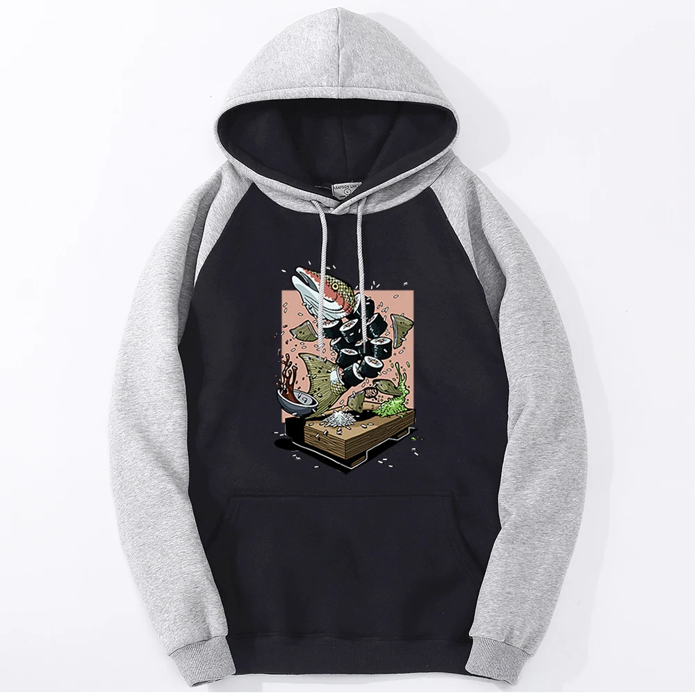 

Fish Sushi Japanese Print Hoodies Female Anime Street Sweatshirts Harajuku Loose Pullovers Autumn Fleece Raglan Female Clothing