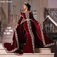 wine red evening dress mermaid applique luxury detchable sweep train o neck long sleeves muslim prom dress %d0%b2%d0%b5%d1%87%d0%b5%d1%80%d0%bd%d0%b5%d0%b5 %d0%bf%d0%bb%d0%b0%d1%82%d1%8c%d0%b5