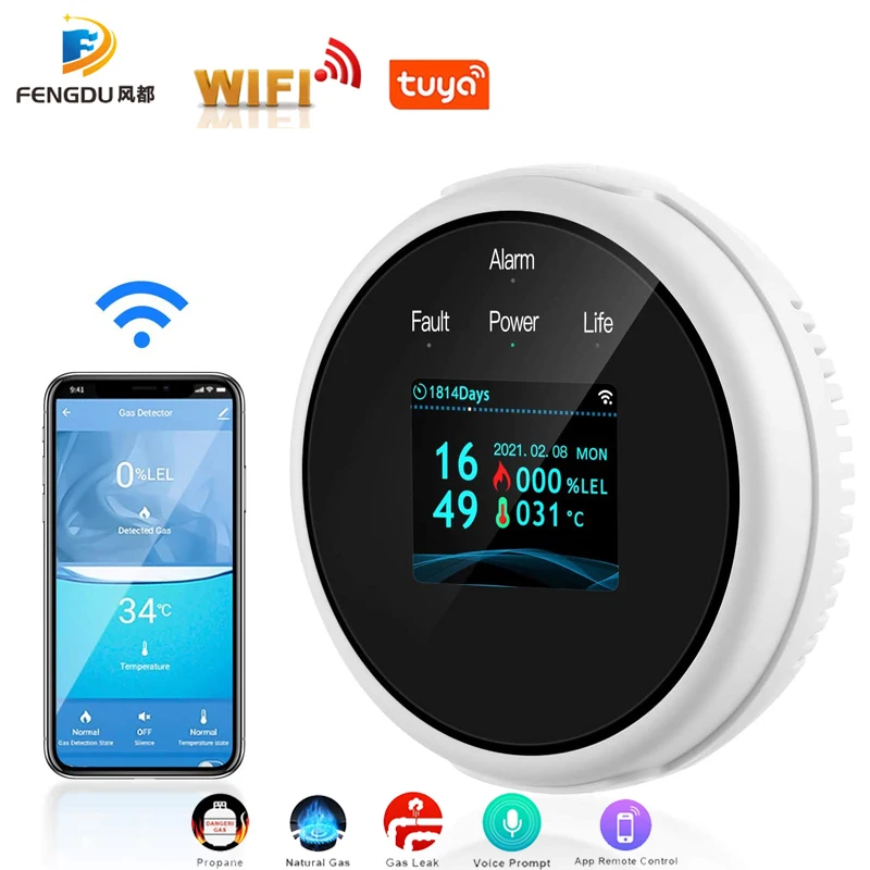 Датчик утечки газа Smart Life Tuya Wi Fi датчик температуры с ЖК дисплеем и сигнализацией