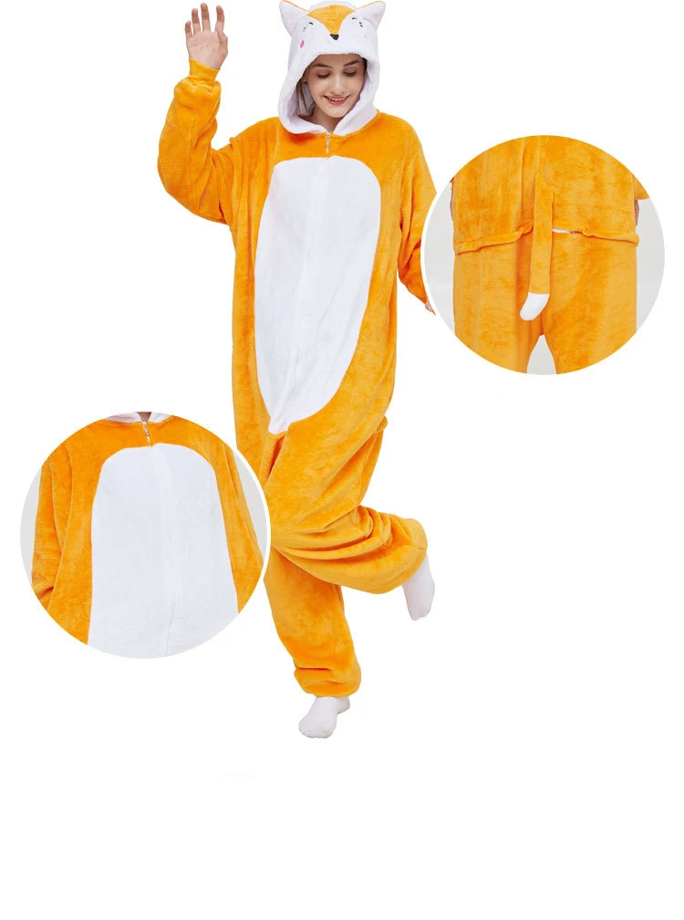 Kigurumi пижамы для взрослых фланель Новый Мягкий комбинезон в виде лисы из