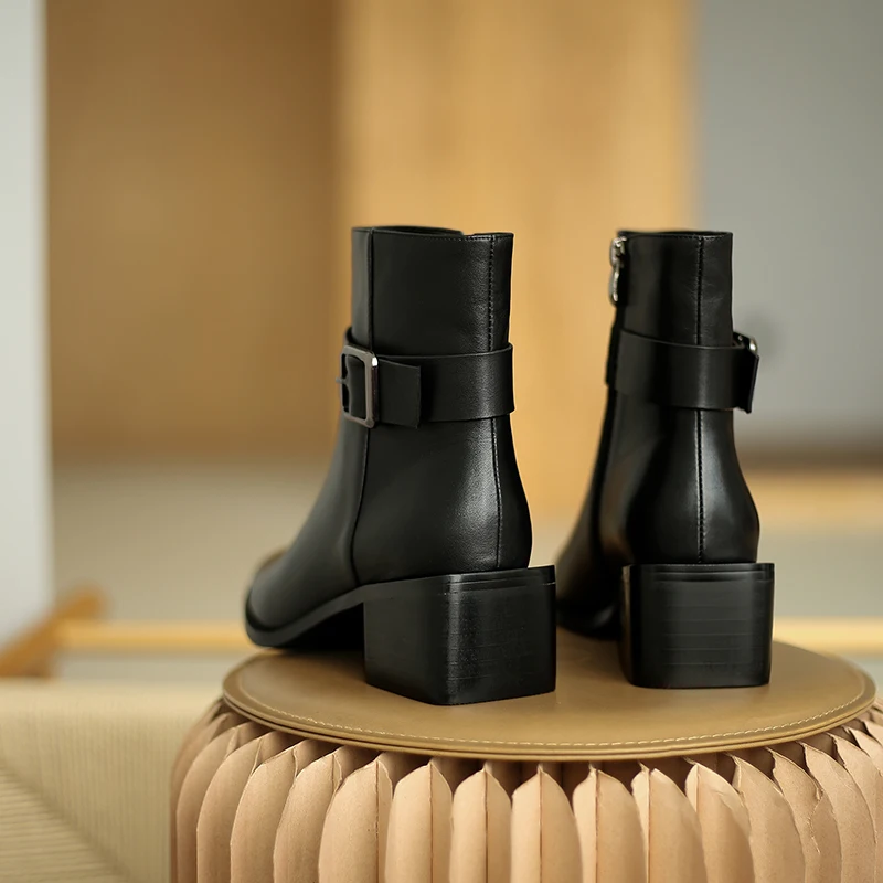

MStacchi Women Pointer Toe Vintage Ankle Boots For Woman Hot Sale Genuine Leather Zip Shoes Ladies Thick Heels Party Boots Mujer
