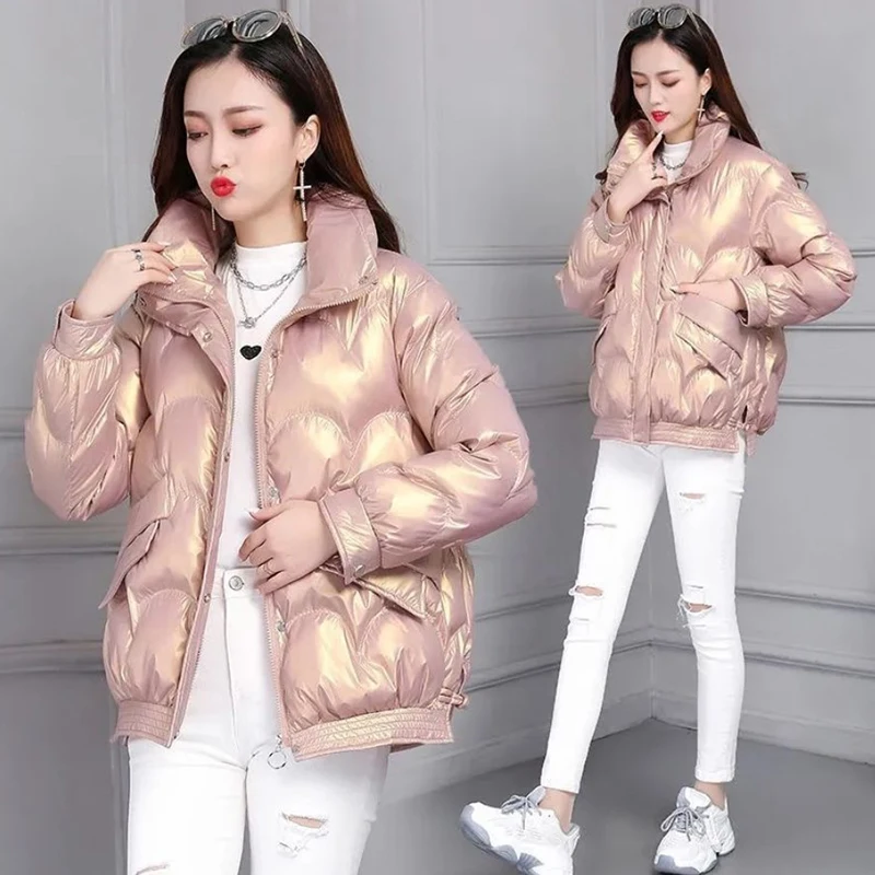 

Women Winter Jacket Parkas Nice New Glossy Loose Stand Collar Casual Street Warm Autumn Winter Coat Female Down Cotton Jacket