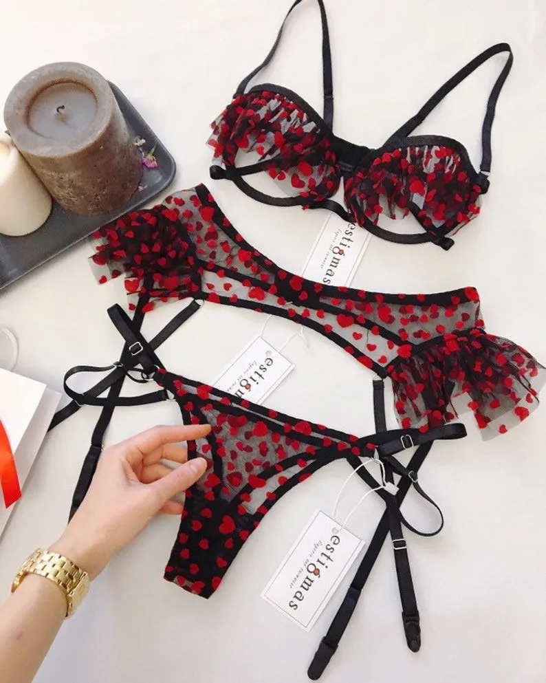 Женское кружевное нижнее белье Соблазнительный комплект из бюстгальтера +