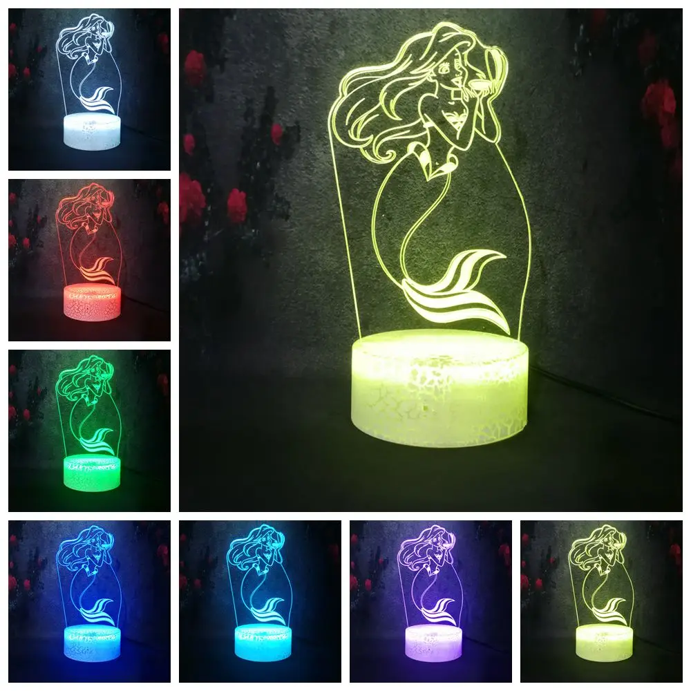 Аниме красота Русалка Принцесса USB многоцветная Вспышка 3D светодиодный ночник