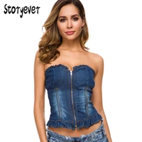 storyever sexy nightclub aesthetic womens wrapped chest denim tank top one neck summer off shoulder skinny vintage clothes
