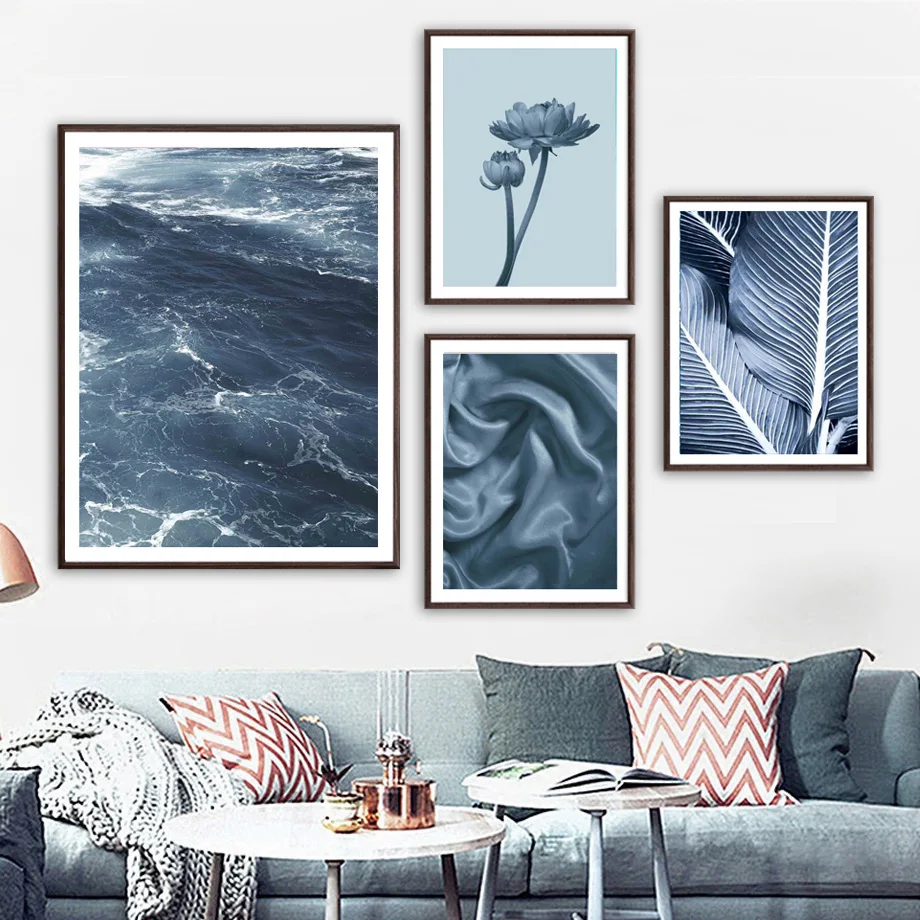 Шелковая ткань с текстурой океана листья цветы настенная Картина на холсте