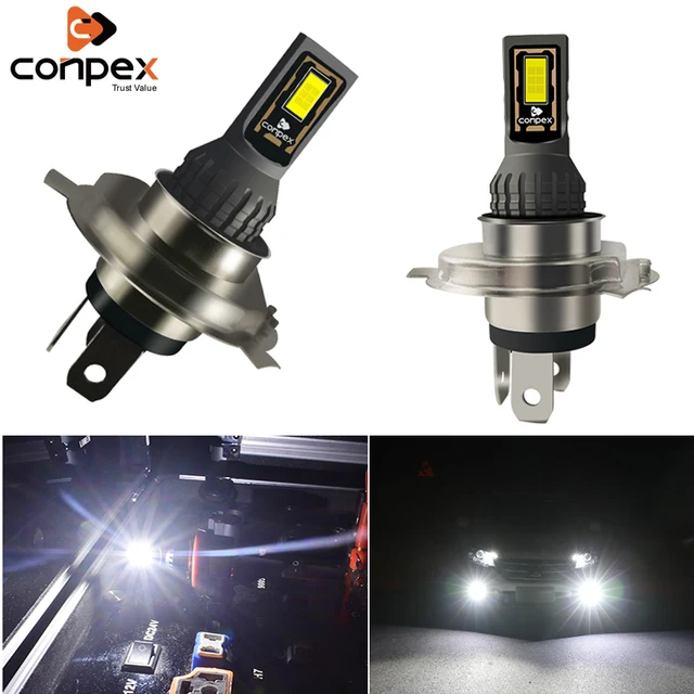 Conpex H4 9003 LED Headlight Bulbs Anti Flicker Conversion Kit with 4 Sided Chips Hi/Lo Beam 360° Lighting 10000LM 6500K Cool White Headlamp 