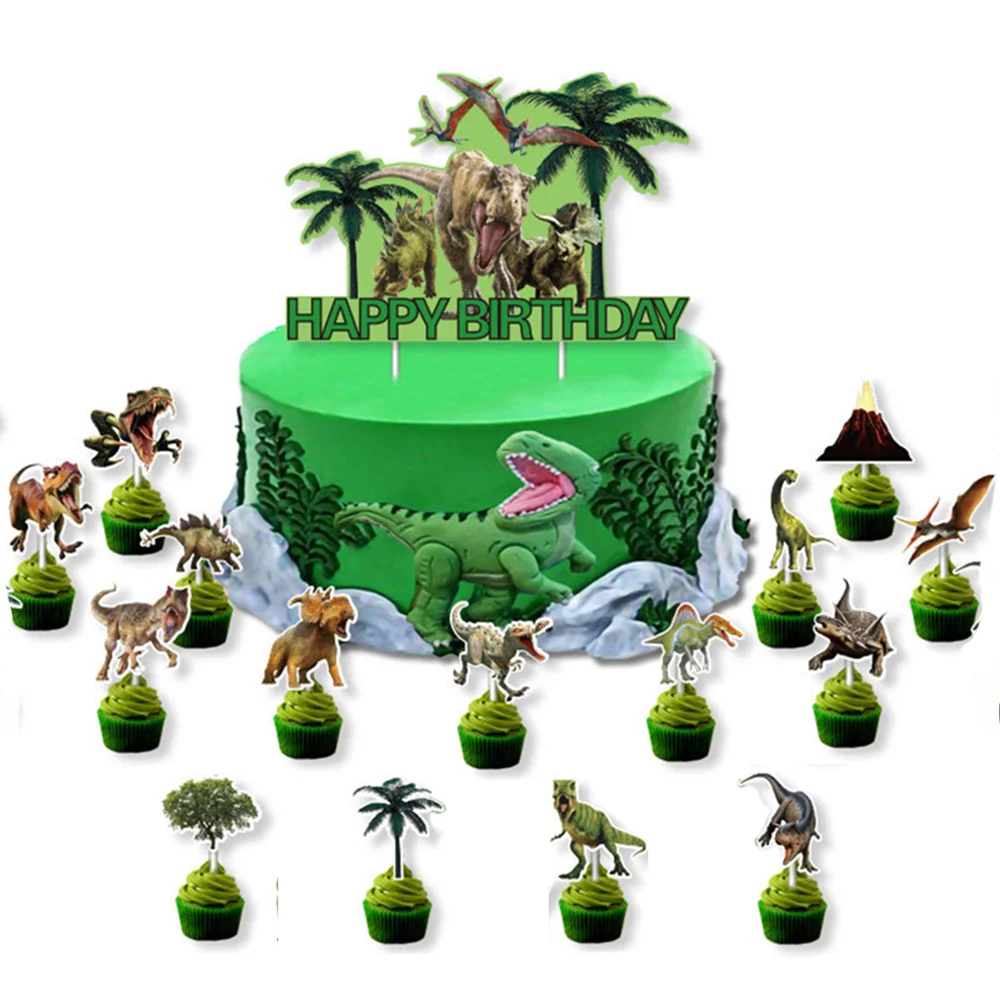 Jurassic dino Birthday Party Decoration 16pcs dinosaur Cake Topper cake decor dino Cupcake Toppers for Kids Birthday party decor
