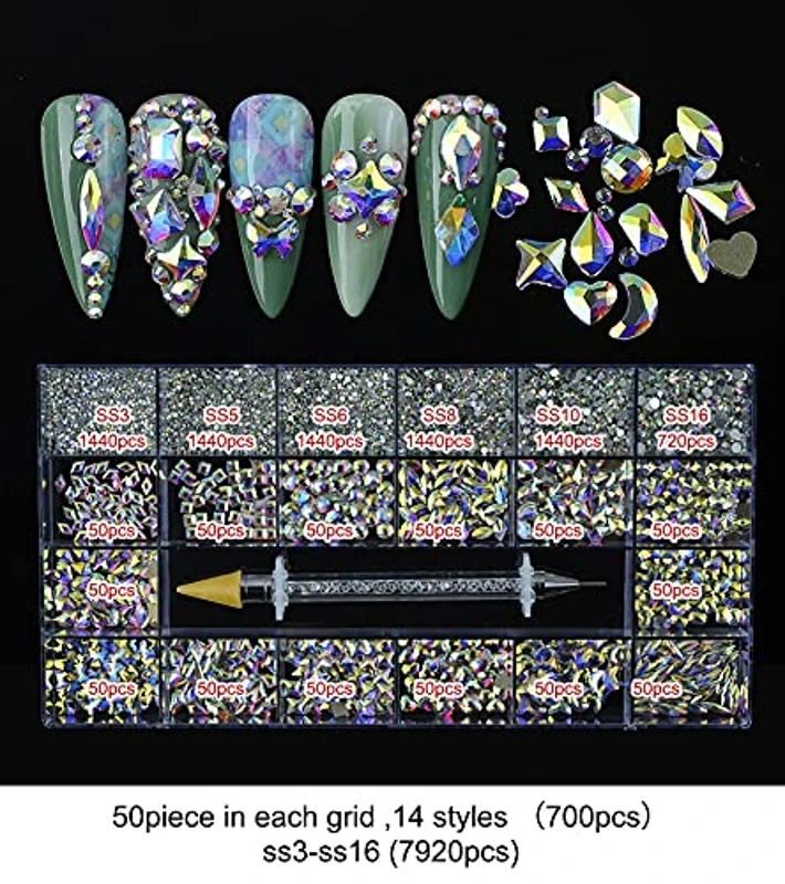 8620Pcs/Box Multi Shapes Rhinestones Glass Flatback Professional Nail Art Decorations DIY Nails DIY Craft