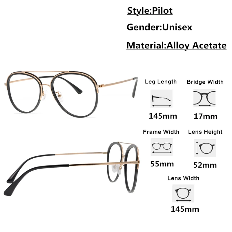 

Classic Pilot Optical Glasses Frame for Men Women Retro Aviation Myopia Prescription Eyeglasses Double Beam Alloy Spectacles