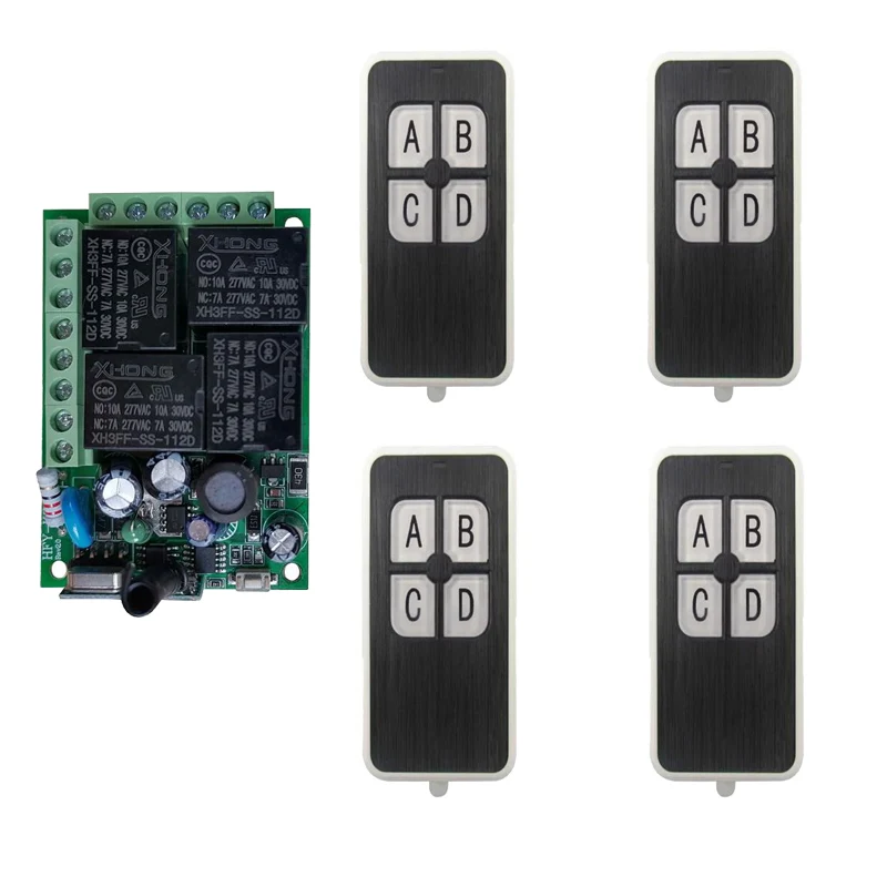 Универсальный беспроводной пульт дистанционного управления, 433 МГц, 110 В переменного тока, 220 В, 10 А, 2200 Вт, 4-Канальный Релейный модуль приемника, радиочастотный переключатель для открывания ворот и гаража Универсальный беспроводной пульт дистанционного управления, 433 МГц, 110 В переменного тока, 220 В, 10 А, 2200 Вт, 4-Канальный Релейный модуль приемника, радиочастотный переключатель для открывания ворот и гаража