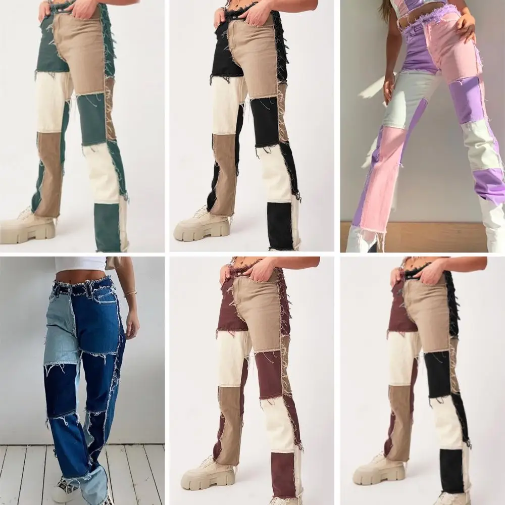 

Summer Pants Women Patchwork High Waist Belt Slim Jeans Straight Denim Pencil Pants Streetwear plus size High waist