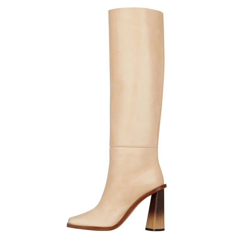 Новые модные женские сапоги до колена в западном стиле кожаные на необработанном