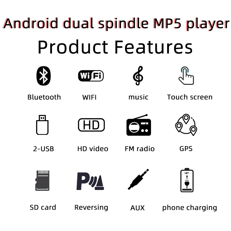 

7inch 2 Din Android MP5 Touch Car Radio 12V Multi-lingual EQ Sound Projection 1080P Bluetooth TF SD AUX FM USB Mirror Link