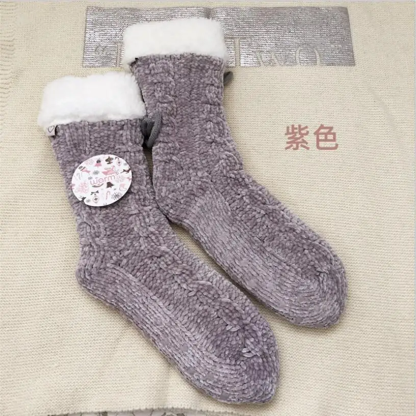 Women Solid Chenille Winter Socks Thick Slipper Fuzzy Fleece Knee High Girls Indoor Room Floor | Женская одежда