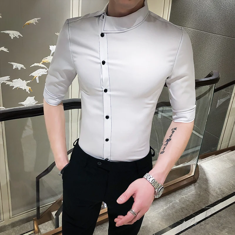 Высокое качество модная рубашка с частичной планкой мужская летняя воротником