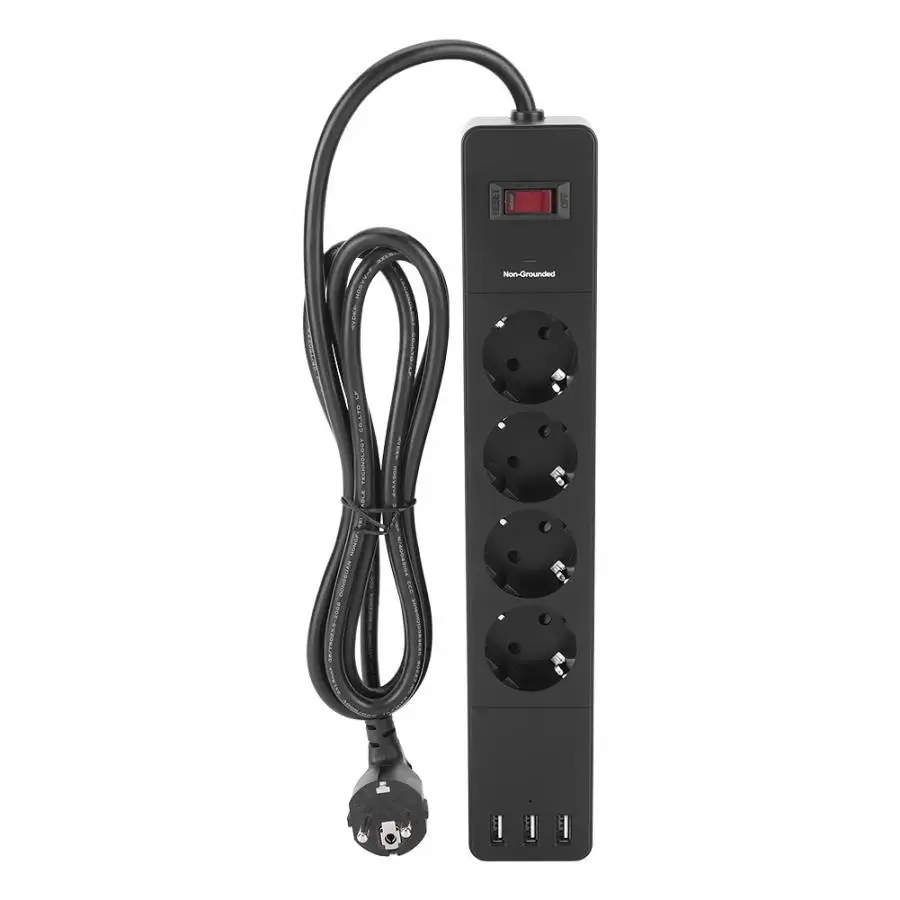 Сетевой фильтр европейского стандарта с 4 розетками и 3 USB-портами для защиты от