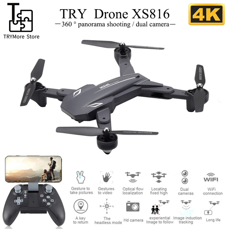 

Visuo Xs816 Drone With 50 Times Zoom Wifi Fpv 4k Dual Camera Optical Flow Quadcopter Foldable Selfie Dron Vs Sg907