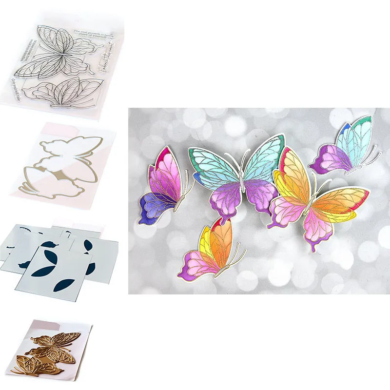 

BUTTERFLIES Metal Cutting Dies and Silicone Stamps Stencil Hot Foil Scrapbooking Album Decoration Craft for DIY Greeting Card