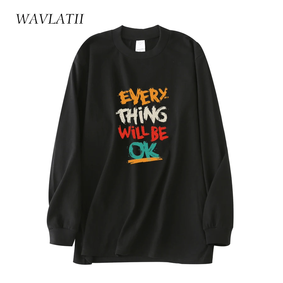 

WAVLATII Свитшот женский Повседневный хлопковый с длинным рукавом и надписью