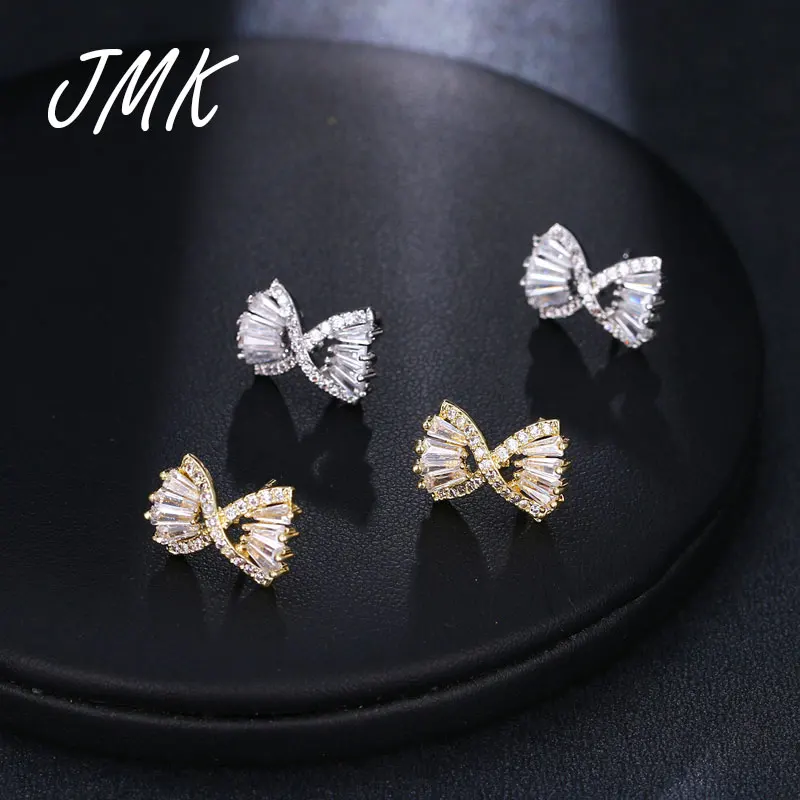 

JMK мини-серьги-гвоздики с бантиком из циркония кристалл серебро 18k золото изысканные корейские милые ювелирные изделия для женщин невесты девушки вечерние подарки