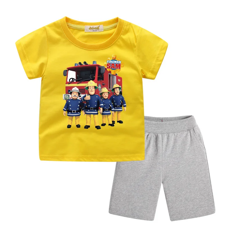 Детские летние футболки с короткими рукавами и шорты изображением Пожарника