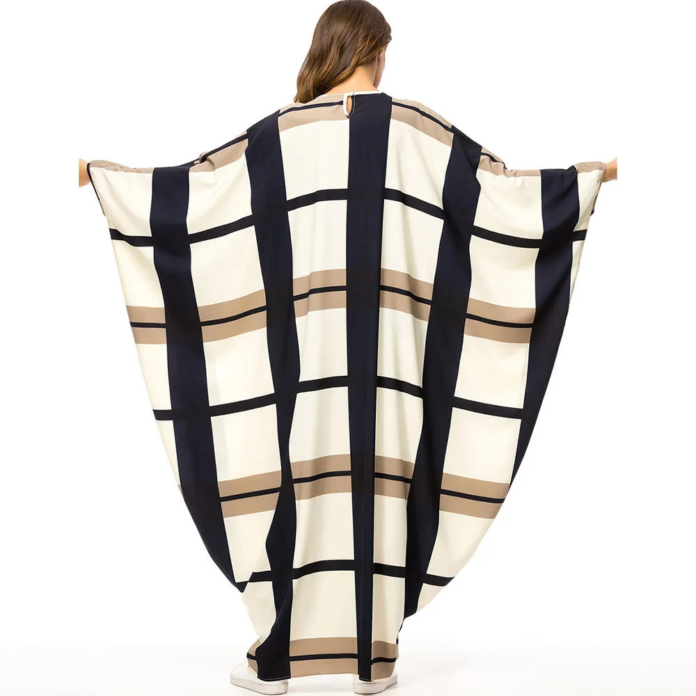 Мусульманское арабское платье женское клетчатое Абая Дубай турецкий рукав