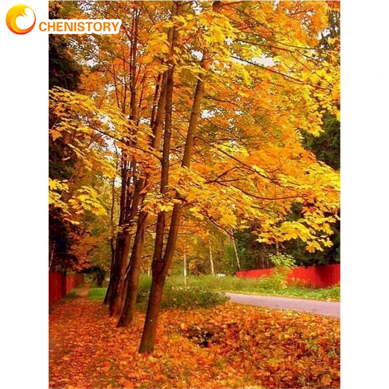 

CHENISTORY 60x75cm Diy Painting By Numbers Autumn Scenery Picture Coloring Zero Basis HandPainted Oil Painting Home Decor Gift