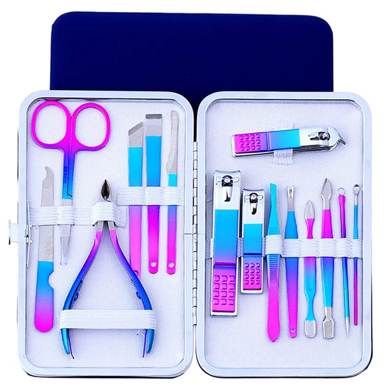 

7/10/12/15 Pcs/Set Manicure Set Stainless Steel Professional Personal Care Nail Art kit With Travel Case Beauty Makeup Tools