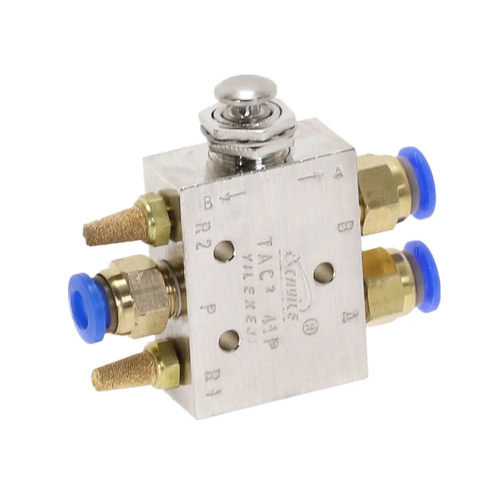 

TAC2-41P 1/8" Male thread 2 Position 5 Way Metal Push Button Switch Mechanical Valve Pneumatic Exhaust valve w Fittings