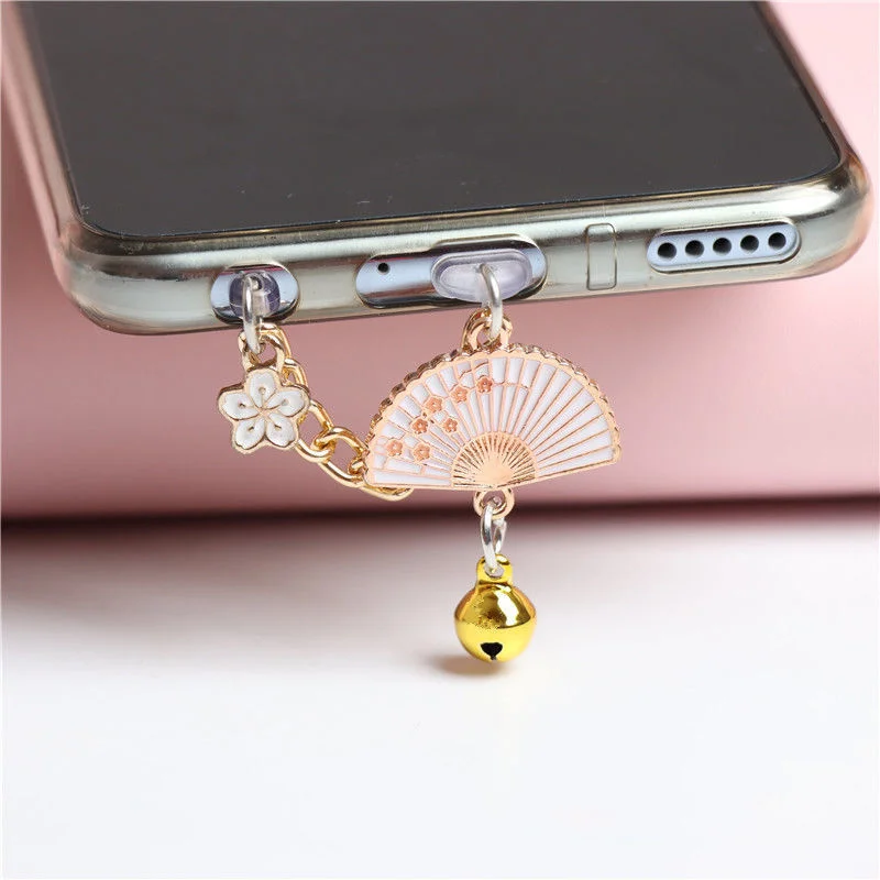 

Anti Dust Plug Charm Kawaii Retro Fan Earphones Jack Plug 3.5mm For IPhone Charging Port Jack Stopper Cap Phone Accessories