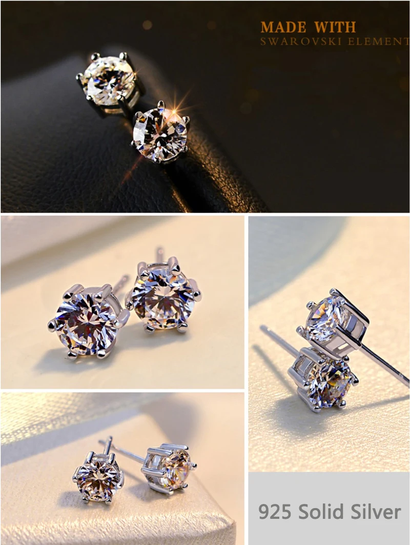 Оригинальные Серебряные серьги-гвоздики с 4 когтями натуральный Цирконий