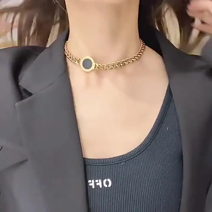 

Stianless Steel Simple Necklace for Women Black Gold Color Chunky Thick Lock Choker Chain Necklaces Party Jewelry