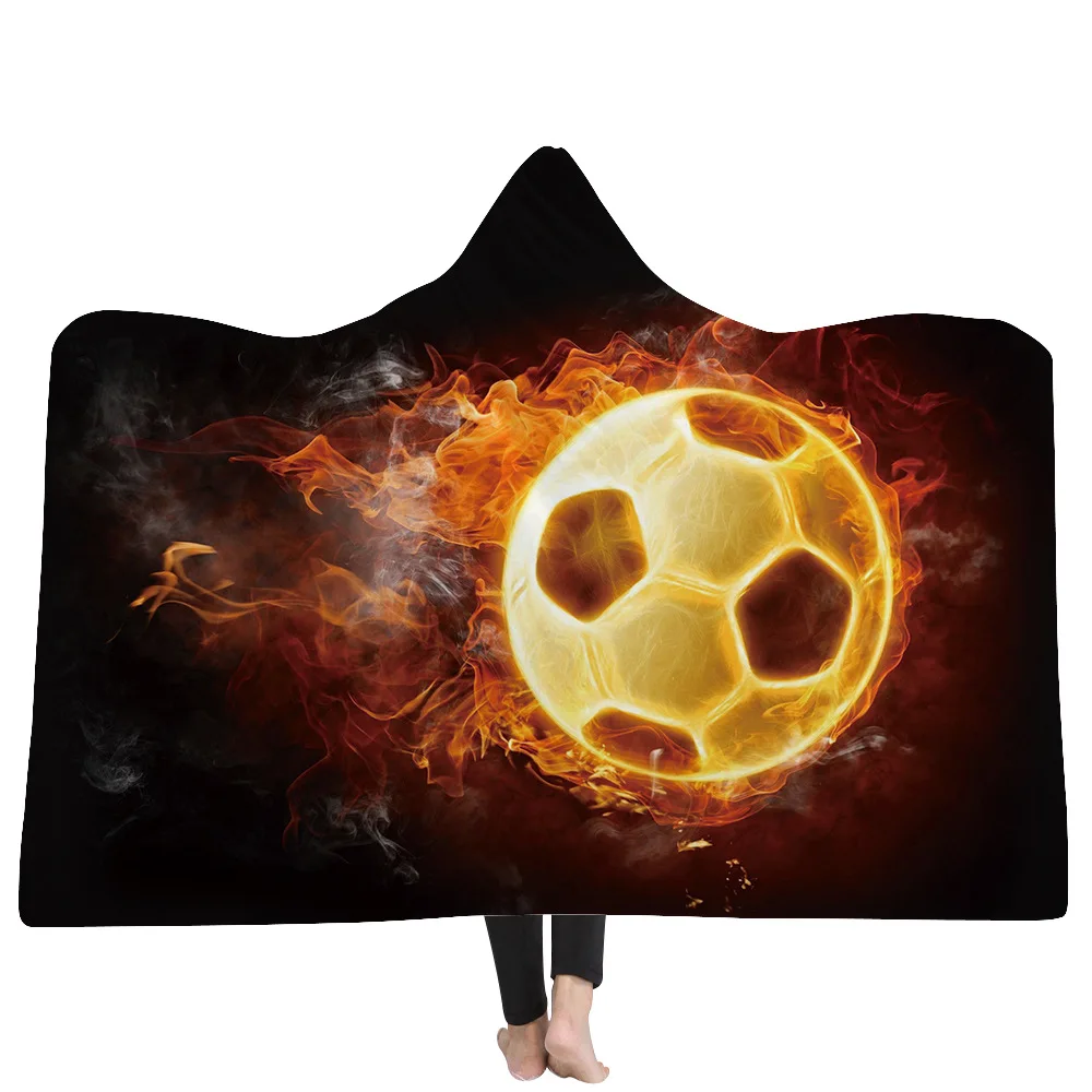 

Football cartoon Hooded Blanket for Adult kids print Sherpa Fleece Wearable winter Throw Blanket Microfiber Bedding soft