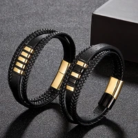 bracelet mens fashion stainless steel magnetic clasp leather punk charm jewelry rock bangles handmade accessories gifts for man