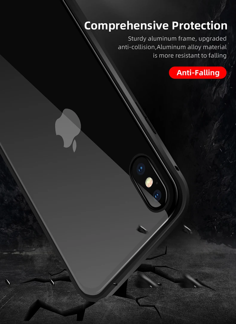 Магнитный чехол из закаленного стекла для iphone 11 Pro MAX X XS XR 8 7 6 6s plus, Защитный металлический чехол с защитой на 360 °