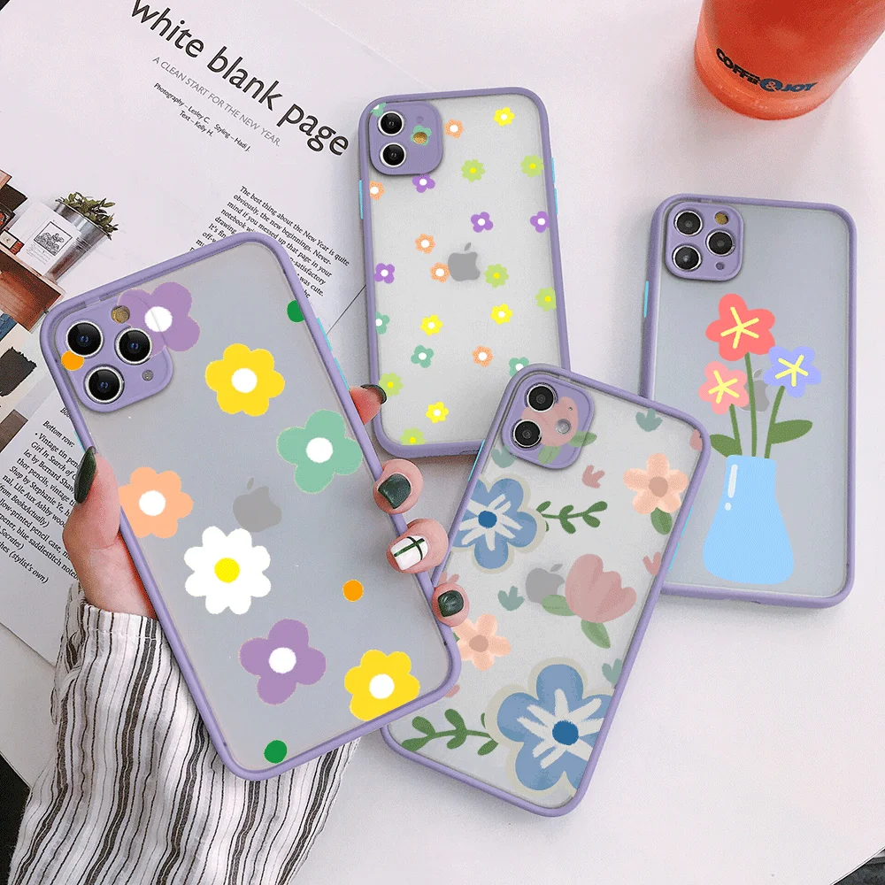 

Fashion luxury brand flower transparent frosted purple mobile phone case for iphone 12 11 Pro Mini XS MAX 8 7 6 Plus SE 2020 XR