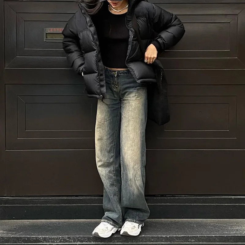 

Женские широкие джинсы с градиентом, повседневные Прямые джинсовые брюки в стиле ретро, модель HP21130 на осень, 2021