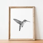Минималистичная Настенная картина с принтом птиц, Картина на холсте, черно-белая Колибри, фотография, семейный Декор