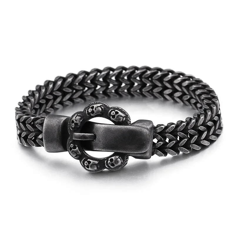 

European and American men's stainless steel skull bracelet Domineering personality retro men's bracelet