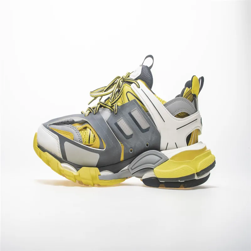 gray yellow Triple S Популярные стильные мужские кроссовки дышащие сетчатые женские ботинки для бега с амортизацией спортивная обувь для папы мягкие спортивные кроссовки размер 35-45 - Цвет: gray yellow Triple S