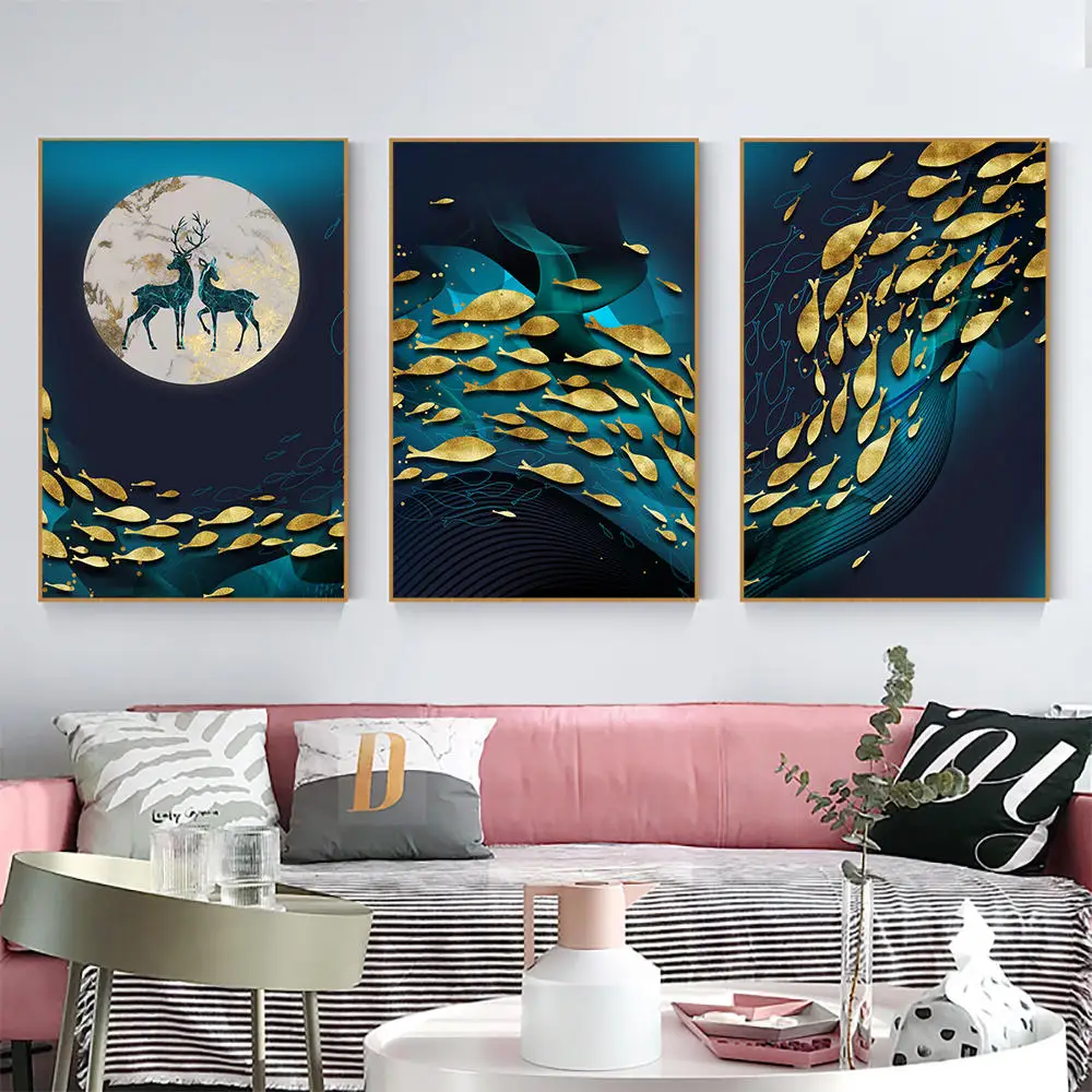 Пользовательские Плакат Золотая рыбка # r на холсте искусство комплект Плакаты