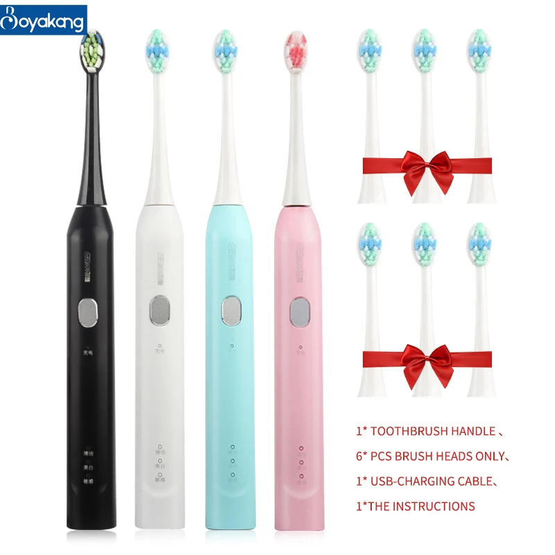 Boyakang Sonic Electric Toothbrush  IPX7 Waterproof USB Charger Adult Intelligent Reminder 3 Cleaning Modes Dupont Bristles